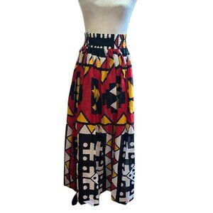 African Print Maxi Skirt Elastic Waist Bold Colors Tribal Ethnic Festive Sz XL